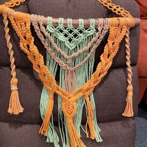 ONE OF A KIND! Handmade Macramé Wall Hanging in Orange and Green